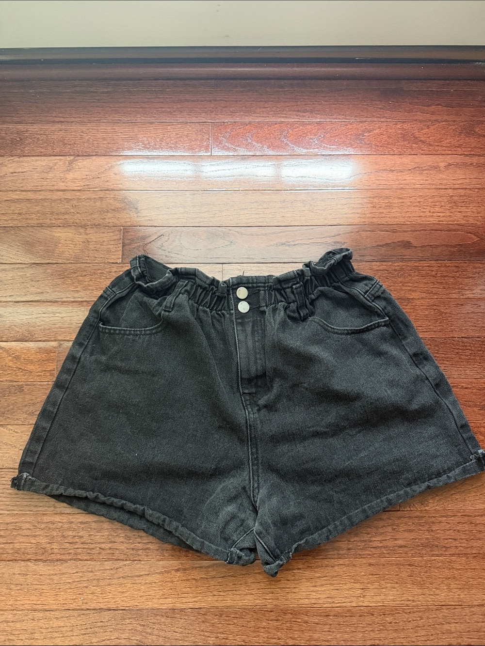 Princess Polly Black High-Rise Paperbag Denim Shorts